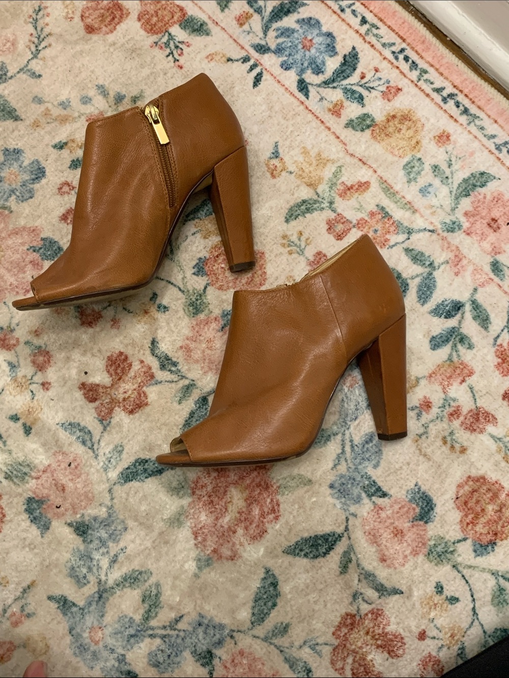 Banana Republic Tan Peep-Toe Block Heel Ankle Boots